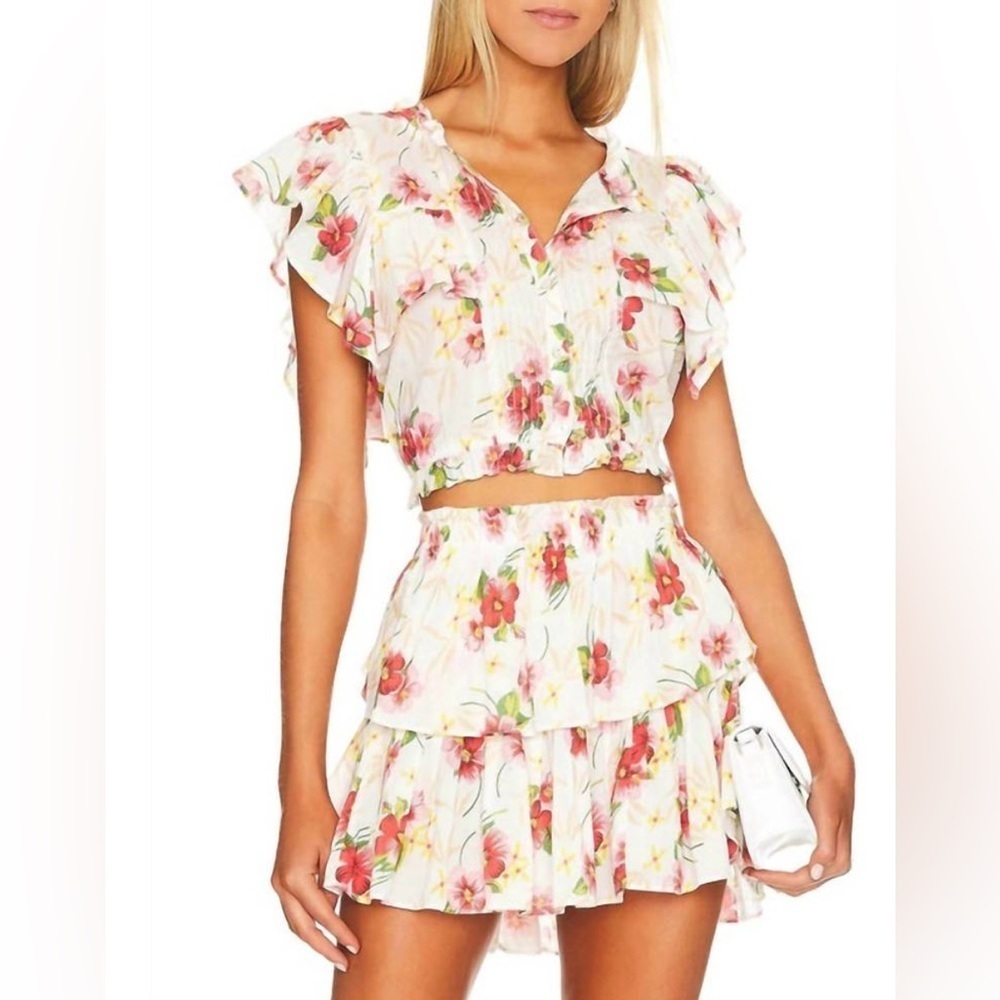 NWT LoveShackFancy Ruffle Mini Skirt in Island Vibes size Small